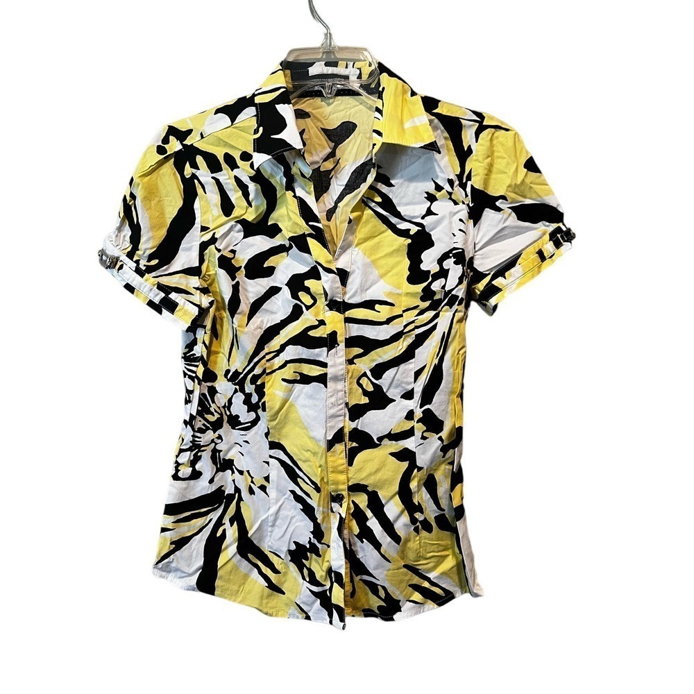 Express Design‎ Studio Shirt Women's Medium Multicolor Floral Cotton Button-Up